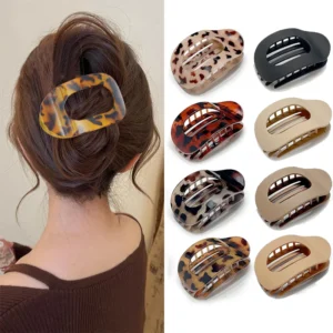 Fashion Oval Flat Hair Clip – Leopard Acrylic Large Claw for Women