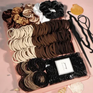 Hair Accessories Set for Women – Seamless Brown Scrunchies & Hair Ties for Easy Everyday Styling